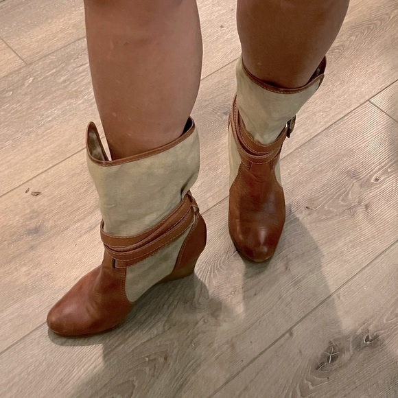 Frye leather and canvas wedge boots Sz 8 - Picture 2 of 13